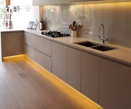Kitchen with LED strips under the lower cabinets